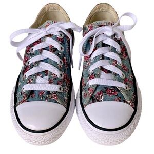 CONVERSE ALL STAR Sneakers Chuck Taylor Lace up Blue Pink Floral Youth Size 12